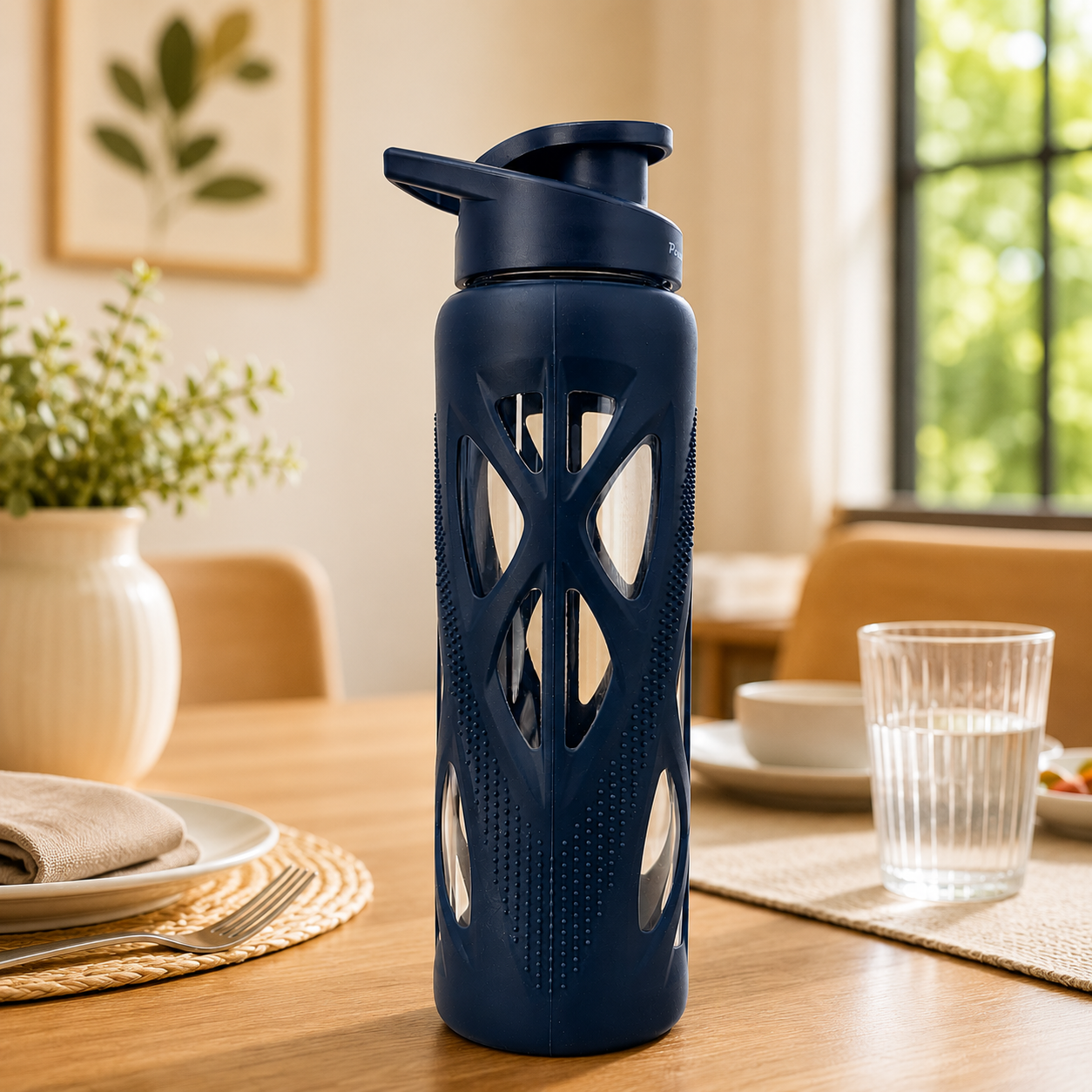 Glass Water Bottle With Cover for Office, Home, Fridge, Gym, Travel -750ml ( Black)