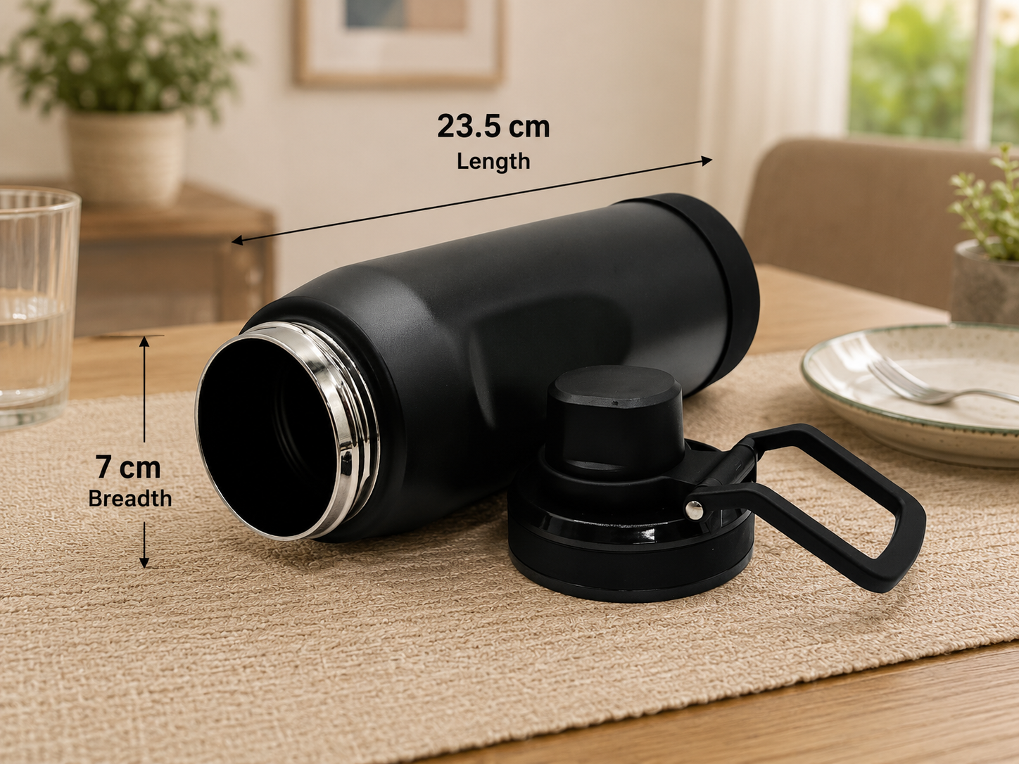 Stainless Steel Water Bottle, Leakproof, Quick Fill Lid, BPA, Suitable for Home, Office, Gym, Travel & Hiking (Black) - Image 3